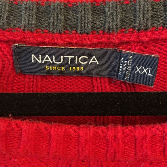 Vintage Nautica sweater XXL Red and Grey oversized 100% cotton - Picture 4 of 5